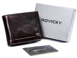Portfel skórzany Rovicky c. brązowy CPR-021-BAR. Brązowe portfele męskie ROVICKY, bez wzorów, ze skóry. Za 71.99 zł.