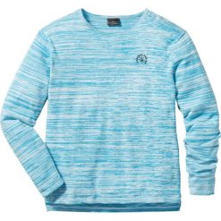 Sweter melanżowy bonprix turkusowo-biel wełny melanż. Niebieskie swetry męskie bonprix, m, bez wzorów, z dzianiny, bez kołnierzyka. Za 49.99 zł.