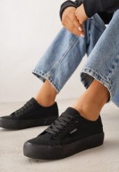 Czarne Trampki VICES z Napisem Rioselle. Czarne trampki i tenisówki damskie Renee, bez wzorów, z dresówki. Za 69.99 zł.