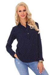 Granatowa Koszulowa Bluzka w Typie Polo w Kropki. Bluzki damskie Merribel, s, bez wzorów, z materiału, bez kołnierzyka, bez ramiączek. Za 98.90 zł.