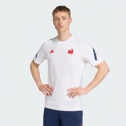 Koszulka podróżna Francji. Białe t-shirty sportowe męskie Adidas, xs, bez ramiączek, do piłki nożnej. W wyprzedaży za 109.45 zł.