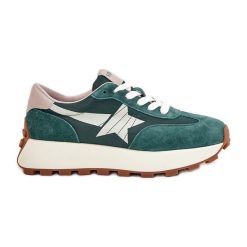 Zamszowe Buty Sportowe Damskie Na Platformie Vinceza 66720 Zielone. Zielone buty sportowe na co dzień damskie bez wzorów, z tkaniny. Za 281.25 zł.
