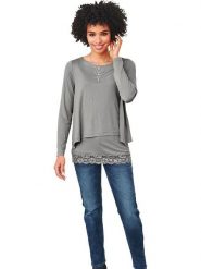 Heine Koszulka w kolorze szarym rozmiar: 36. Szare bluzki damskie Heine, bez wzorów, z koronki, bez kołnierzyka, bez ramiączek. Za 52.17 zł.