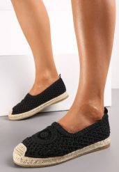 Czarne Espadryle na Plecionej Podeszwie z Ażurową Cholewką przed Kostkę Olloh. Czarne espadryle damskie Renee, w ażurowe wzory, z jeansu, bez obcasa. Za 74.99 zł.
