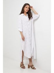 Lin Passion Lniana sukienka w kolorze białym rozmiar: 38/40. Białe sukienki damskie Lin Passion, bez wzorów, ze lnu, klasyczne, bez kołnierzyka, bez ramiączek, maxi. Za 173.99 zł.