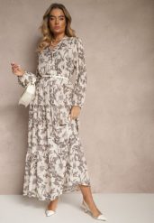 Szara Rozkloszowana Sukienka z Bawełny w Kwiatowy Wzór Efalora. Szare sukienki damskie Renee, na co dzień, l, bez wzorów, z bawełny, eleganckie, bez kołnierzyka, bez ramiączek, maxi, rozkloszowane. W wyprzedaży za 151.99 zł.
