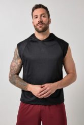 Męska Bluza z kapturem fitness Belly Fit siateczka kaptur szybkoschnąca. Czarne bluzy sportowe męskie JAY-PI, bez wzorów, z elastanu, sportowe, bez kołnierzyka, bez ramiączek. Za 239.99 zł.