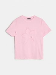 Koszulka z nadrukiem kwiatowym - różowy. Czerwone t-shirty damskie Sinsay, l, bez wzorów, bez kołnierzyka. Za 29.99 zł.