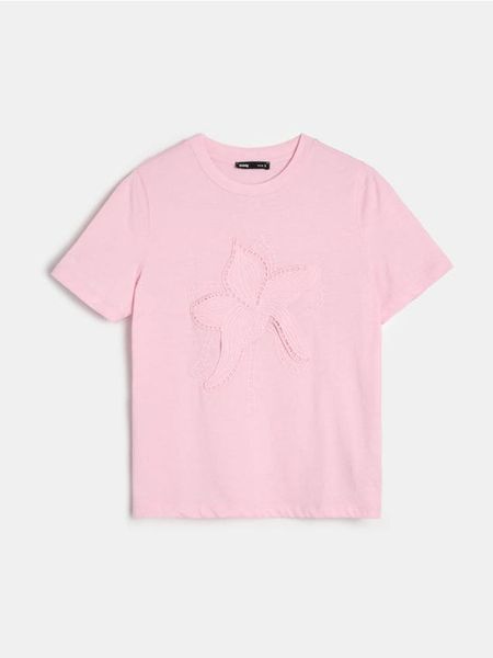 Koszulka z nadrukiem kwiatowym - różowy. Czerwone t-shirty damskie Sinsay, l, bez wzorów, bez kołnierzyka. Za 29.99 zł.