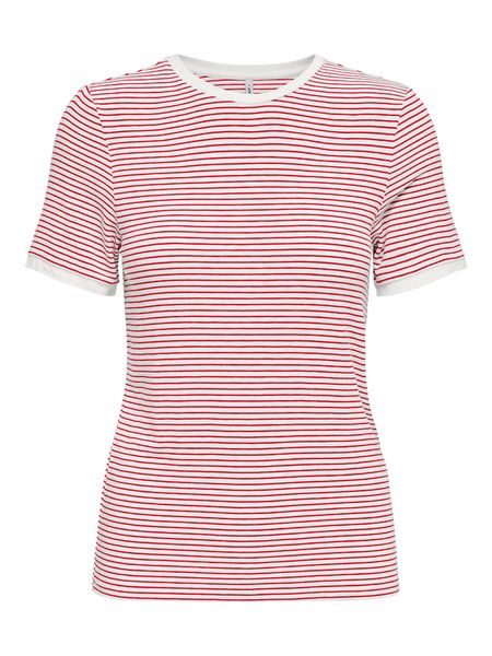 ONLY Koszulka w kolorze biało-czerwonym rozmiar: XL. Białe bluzki damskie Only, xl, bez wzorów, bez kołnierzyka, bez ramiączek. Za 62.03 zł.