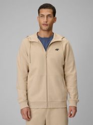 4F Bluza dresowa regular z kapturem męska - beżowa L. Brązowe bluzy z kapturem męskie 4f, l, z bawełny. Za 169.99 zł.