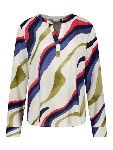 Gerry Weber Bluzka w kolorze oliwkowo-kremowo-niebieskim rozmiar: 40. Brązowe bluzki damskie Gerry Weber, bez wzorów, z wiskozy, bez kołnierzyka, bez ramiączek. Za 144.24 zł.