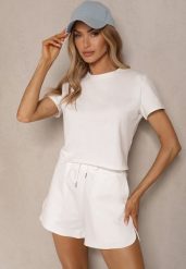 Biały Bawełniany T-shirt o Fasonie Cropped Galionela. Białe t-shirty damskie Renee, l, bez wzorów, z bawełny, bez kołnierzyka. Za 59.99 zł.