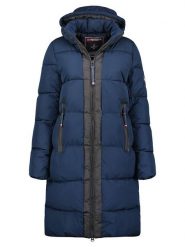 Geographical Norway Płaszcz zimowy "Bluma" w kolorze granatowym rozmiar: L. Niebieskie płaszcze damskie Geographical Norway, na zimę, l, bez wzorów, z puchu. Za 326.32 zł.