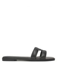 Tommy Hilfiger Klapki Th Logo Strap Mule FW0FW08671 Czarny. Czarne klapki damskie Tommy Hilfiger, bez wzorów, ze skóry, bez obcasa. Za 289.99 zł.
