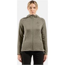 Bluza damska Odlo TENCIA Mid layer hoody full zip. Szare bluzy z kapturem damskie Odlo, l, z polaru. Za 479.99 zł.