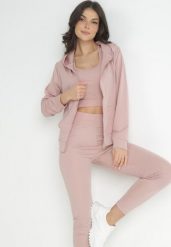 Jasnoróżowy Komplet Sportowy 3-częściowy Bluza Legginsy i Top Fika. Czerwone bluzy z kapturem damskie Born2be, l. Za 79.99 zł.