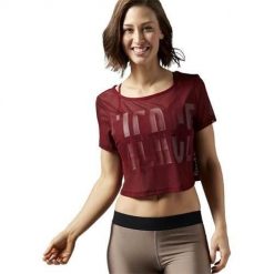 Koszulka sportowa damska Reebok Cardio Mesh Tee. Czerwone bluzki sportowe damskie Reebok, m, bez wzorów, z meshu, bez ramiączek. Za 123.00 zł.