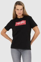 KENZO Czarny t-shirt damski z czerwonym logo. Czarne t-shirty damskie Kenzo, s, bez wzorów, bez kołnierzyka. W wyprzedaży za 339.99 zł.