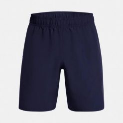 Spodenki krótkie męskie Under Armour Tech Woven Wordmark Short. Czarne szorty męskie Under Armour, bez kołnierzyka. Za 99.99 zł.