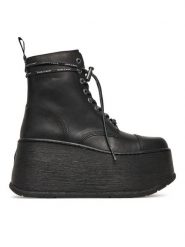 NEW ROCK Trzewiki M-WALL083CCT-C2 Czarny. Czarne botki damskie NEW ROCK, ze skóry, rockowe, bez obcasa, na koturnie, bez zapięcia. Za 1,139.00 zł.