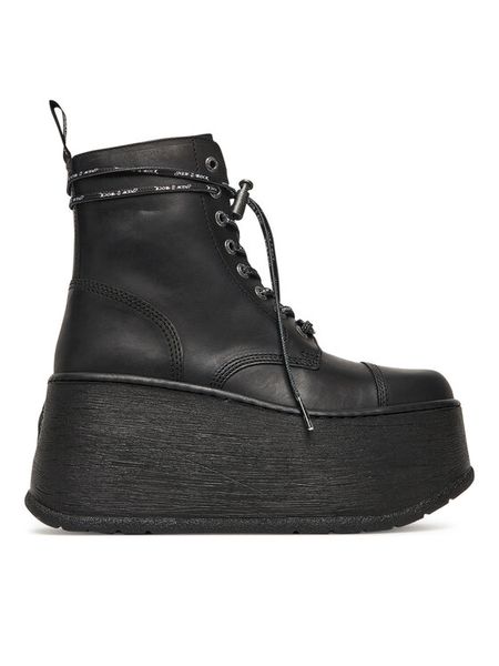 NEW ROCK Trzewiki M-WALL083CCT-C2 Czarny. Czarne botki damskie NEW ROCK, ze skóry, rockowe, bez obcasa, na koturnie, bez zapięcia. Za 1,139.00 zł.