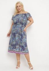 Niebieska Bawełniana Sukienka Hiszpanka ze Sznurkiem w Talii i Wzorem Paisley Anneipa. Niebieskie sukienki damskie Born2be, na lato, xl, bez wzorów, z bawełny, bez kołnierzyka, bez ramiączek, midi. W wyprzedaży za 63.99 zł.
