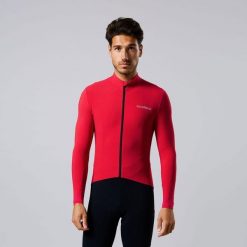 Ciepła męska koszulka kolarska z długim rękawem. Czerwone t-shirty sportowe męskie ACELERA, na jesień, l, z materiału, bez ramiączek, rowerowe. Za 229.99 zł.