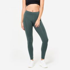 Legginsy fitness damskie Domyos slim. Brązowe legginsy damskie DOMYOS, l, bez wzorów, z bawełny. Za 49.99 zł.