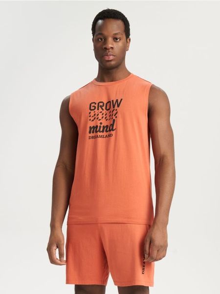 Piżama - żółty. Żółte piżamy męskie Sinsay, l, bez wzorów, z bawełny, bez ramiączek. Za 39.99 zł.