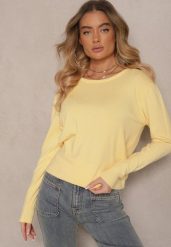 Żółty Sweter z Dodatkiem Kaszmiru Ozdobiony Ściągaczami Sanadora. Żółte swetry klasyczne damskie Renee, z jeansu, bez kołnierzyka. Za 59.99 zł.