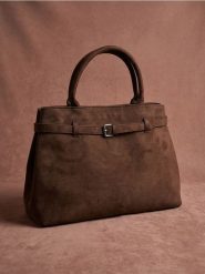 Torba z imitacji zamszu z klamrą - brązowy. Brązowe torebki klasyczne damskie Sinsay, bez wzorów, bez dodatków. Za 59.99 zł.
