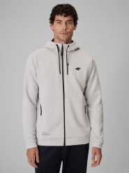 4F Bluza treningowa regular ze strukturalnej dzianiny męska - kremowa XXL. Białe bluzy z kapturem męskie 4f, l, z dzianiny. Za 249.99 zł.
