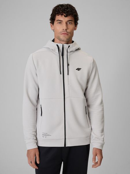 4F Bluza treningowa regular ze strukturalnej dzianiny męska - kremowa XXL. Białe bluzy z kapturem męskie 4f, l, z dzianiny. Za 249.99 zł.