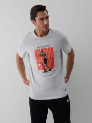 4F T-shirt regular z nadrukiem męski 4F | Mateusz Gamrot - szary XXL. Szare t-shirty męskie 4f, l, z aplikacjami, z bawełny, bez kołnierzyka. Za 129.99 zł.