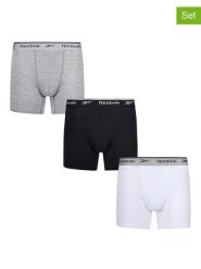 Reebok Bokserki (3 pary) "Ainslie" w kolorze czarnym, szarym i białym rozmiar: L. Białe bokserki męskie Reebok, bez wzorów. Za 80.52 zł.