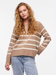 Pieces Sweter "Sia" w kolorze beżowo-białym rozmiar: S. Brązowe swetry klasyczne damskie Pieces, s, z wiskozy, bez kołnierzyka. Za 61.31 zł.