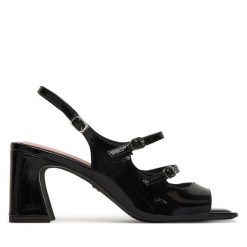 Sandały Tamaris. Czarne sandały damskie Tamaris, bez wzorów, bez obcasa, na słupku. Za 299.99 zł.