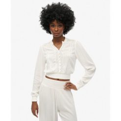 Bluzka z długim rękawem z marszczoną koronką. Białe bielizna termoaktywna damska Superdry., bez wzorów, z koronki. W wyprzedaży za 235.75 zł.