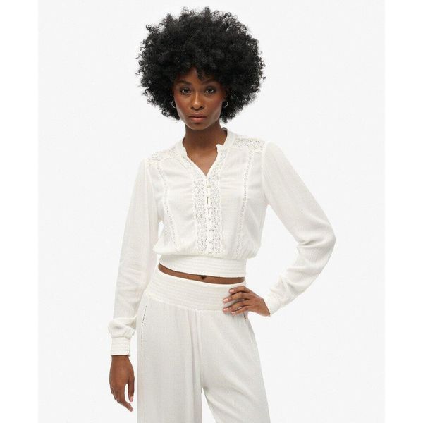 Bluzka z długim rękawem z marszczoną koronką. Białe bielizna termoaktywna damska Superdry., bez wzorów, z koronki. W wyprzedaży za 235.75 zł.