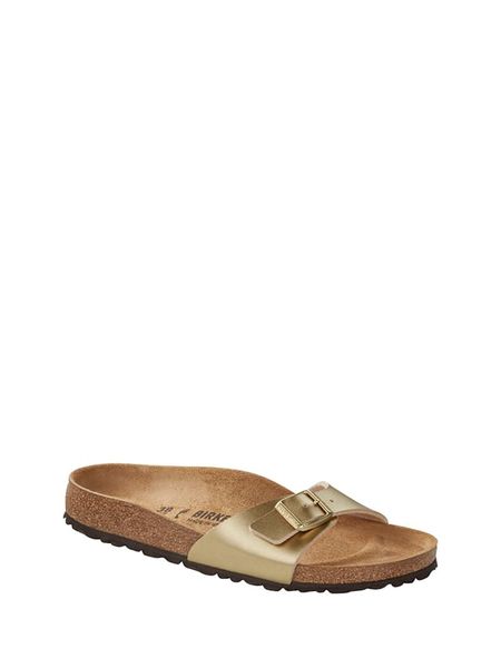 Birkenstock Klapki "Madrid" w kolorze złotym rozmiar: 39. Żółte klapki damskie Birkenstock, bez wzorów, bez obcasa. Za 315.50 zł.
