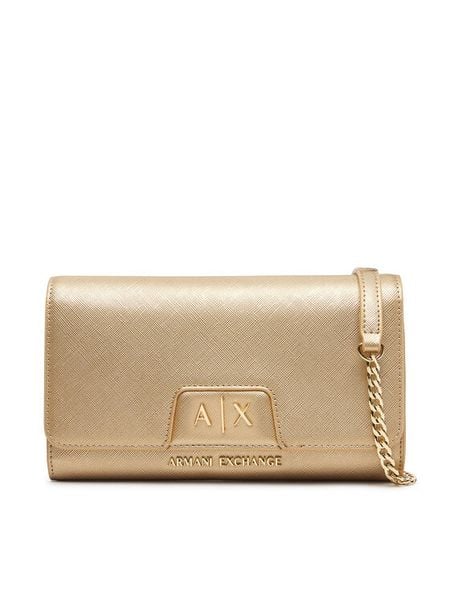 Armani Exchange Torebka XW000358 AF26570 F1020 Złoty. Żółte torebki wieczorowe Armani Exchange, bez wzorów, ze skóry, wizytowe, bez kołnierzyka, bez ramiączek. Za 429.99 zł.