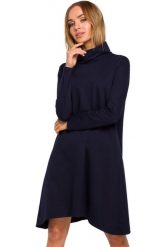 Sukienka trapezowa asymetryczna z golfem bawełniana granatowa. Sukienki damskie Sukienki.shop, na co dzień, na jesień, m, bez wzorów, z bawełny, z asymetrycznym kołnierzem, bez ramiączek, asymetryczne. Za 149.00 zł.