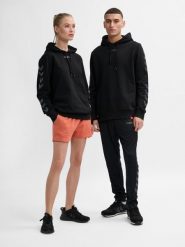 Bluza sportowa z kapturem Hummel Legacy Hoodie Unisex. Czarne bluzy sportowe damskie HUMMEL, s, bez wzorów, z bawełny, bez ramiączek, długie, z kapturem. Za 219.50 zł.