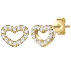 Lulu & Jane Kolczyki serce z mosiadzu w zlocie z cyrkonia 1 ct Damski. Białe kolczyki damskie Lulu & Jane, z cyrkonią, pozłacane, na sztyftcie. Za 129.99 zł.