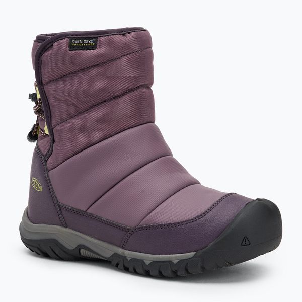 Śniegowce juniorskie KEEN Puffrider WP daiquiri. Fioletowe buty zimowe męskie Keen, na zimę, bez zapięcia. Za 289.99 zł.