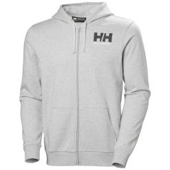 Bluza z kapturem z pełnym zamkiem błyskawicznym Helly Hansen Logo. Szare bluzy z kapturem męskie Helly Hansen, na lato, l, z bawełny. Za 356.15 zł.