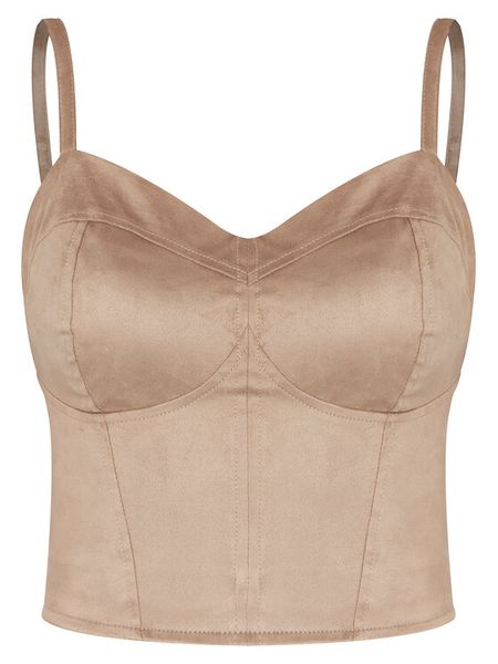 Guess Top W6RH03 WJ472 Beżowy Slim Fit. Brązowe topy damskie Guess, m, z aplikacjami, z syntetyku, bez ramiączek. Za 269.99 zł.