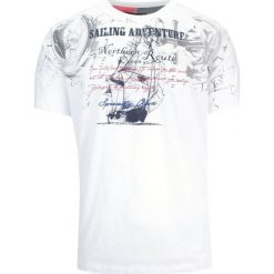 T-Shirt Męski Biały z Nadrukiem w Żaglówkę, Koszulka, Krótki Rękaw, U-neck. Białe t-shirty męskie MCL, na lato, m, bez wzorów, z bawełny, bez kołnierzyka. Za 119.00 zł.