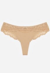 Beżowe Majtki Stringi Ozdobione Koronką Phisoris. Brązowe stringi damskie Renee, l, bez wzorów, z koronki. Za 12.99 zł.